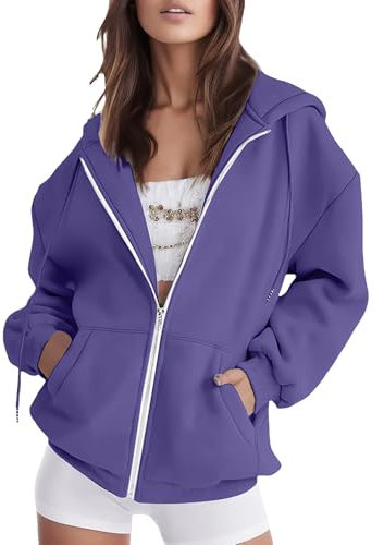 amropi Felpa da Donna Sportivo Giacca con Cappuccio a Cerniera Cappotto Casual Giubbotto Viola,M