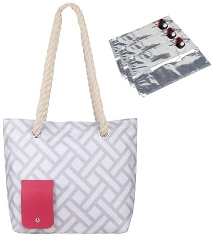 Wein Einkaufstasche, Weintasche mit Getränkespender Picknick Tasche 2000ml Tragbare Wein Ausgabe Tasche mit 3 Innentanks Wein Kühltasche Aus Oxford-Stoff für Strand Reisen Konzert Camping (Grau)