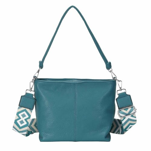 Damen Tasche Shopper Brusttasche Hobo Bag Schultertasche Crossbody Umhängetasche Beuteltasche Handtasche Crossover BodyBag Leder Optik Türkis
