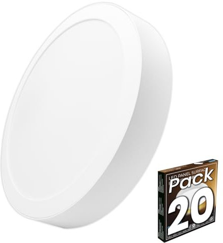 LED ATOMANT Pack 20x Plafon LED Redondo Superficie 225mm, 18W, Color Blanco Frio (6500K), 1650 Lumenes, Driver integrado, Para Techo Cocina Baño