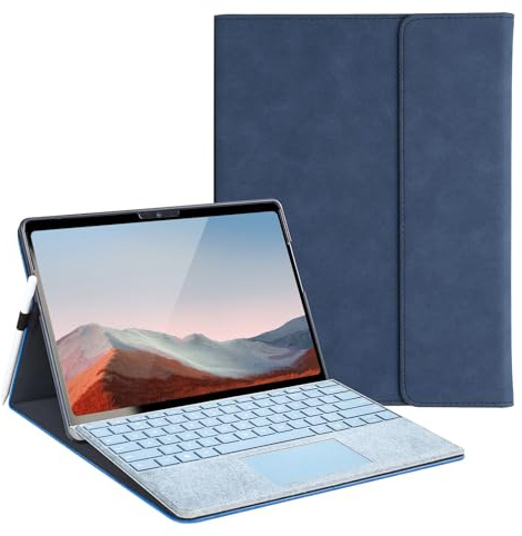 Protective Case for Microsoft Surface Go 4/3/2/1 10 Inch, Type Cover, Blue | PU leather and thickened TPU frame provide impact protection, magnetic closure, multi-angle viewing and precise port access