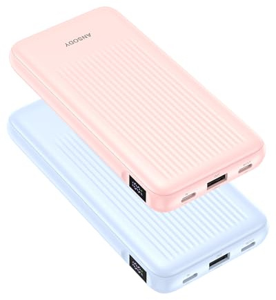 ANSODY 22.5W Power Bank 10000mAh 2 Stück, Akkupack Klein Aber Stark, LED Display kompatibel Externe handyakkus für iPhone 16 15 14 13 12 X Pro Max Mini Plus S24 iPad etc (Blau und Pink)