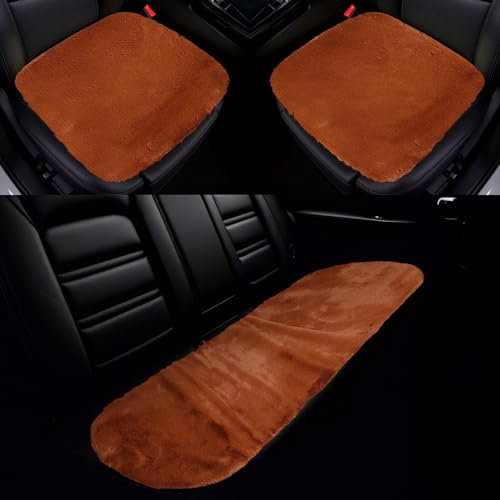 A ABSOPRO Universeller Autositzbezug Autositzkissen für Vorder- und Rücksitz Schaffell-Woll-Sitzmatte Goldbraun 1 Set