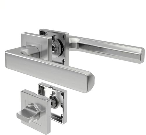 AwmnSrman Drückergarnitur WC Badezimmer Türschloss CUBE Türgriffe Innentüren Türklinke Gebürstet Silber