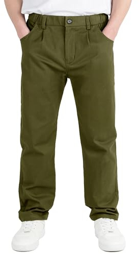 CAMLAKEE Kids Straight Leg Trousers Boys Chino School Pants Uniform Bottoms with Zipper Fly