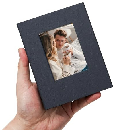 Remowith Álbum Fotos 10x15 100 Bolsillos Lino Gris Azul | Cubierta de lino, ventana frontal, álbum portátil, viaje boda recuerdos