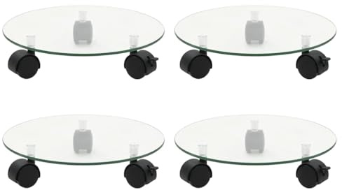 AJJHUUKI Rasen & Gartenarbeit Pflanzenständer Pflanzenroller 4 Stück 28 cm gehärtetes Glas rund