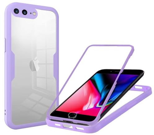 Case für iPhone 7 Plus/iPhone 8 Plus Hülle mit eingebautem Panzerglas Displayschutz und Kamera Schutzfolie [9H HD], 360 Grad Handyhülle Ganzkörper Stoßfeste iPhone 7 Plus/iPhone 8 Plus Case - Violett