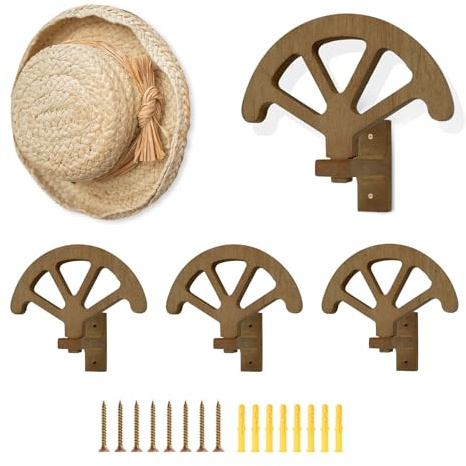 Betinyar Cowboyhutständer, verstellbar, aus Holz, Wanddekoration, Kappenhalter für Schrank, Schlafzimmer, Wohnzimmer, 4 Stück