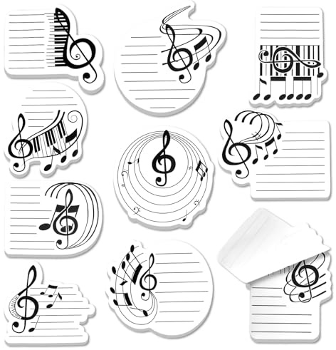 MWOOT 10 Stück Musik Thema Klebezettel, Musik Geschenk,300 Blatt Selbstklebende Notizblöcke mit Musiknoten, Memo Pads für To-do-Listen, Schule Büro Checklisten Geschenke Wertschätzung Party