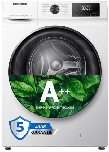 HEINNER HWM-H8014INVA+++ – Waschmaschine 8 kg, 1400 U/min, Inverter-Motor, LED-Display, 15 Programme, Energieeffizienzklasse A, Weiß, 5 Jahre Garantie (8 KG)