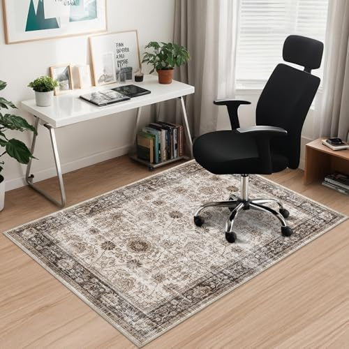 Office Chair Mat for Hardwood Floor, 120x150 cm Anti-Slip Computer Gaming Desk Mat, Multi-Purpose Floor Protector for Home Office Rolling Chair, Easy Glide and Clean, Brown