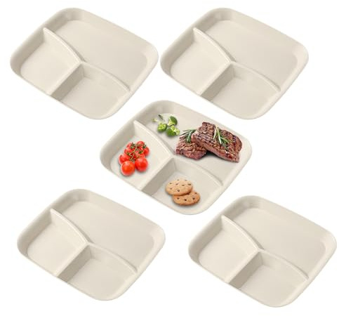 Assiettes À Compartiments Pour Adultes - Plat De Service Réutilisable À 3 Compartiments,Lot de 5 Assiettes à Sections | Pour La Cuisine À La Maison, La Cuisson, La Consommation De Fruits,