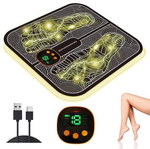 Masajeador de Pies EMS, Alfombra de Masaje Eléctrica Plegable y Portátil con 8 Modos y 19 Niveles de Intensidad, Mando a Distancia, para Mejorar la Circulación Sanguínea y Aliviar el Dolor Muscular