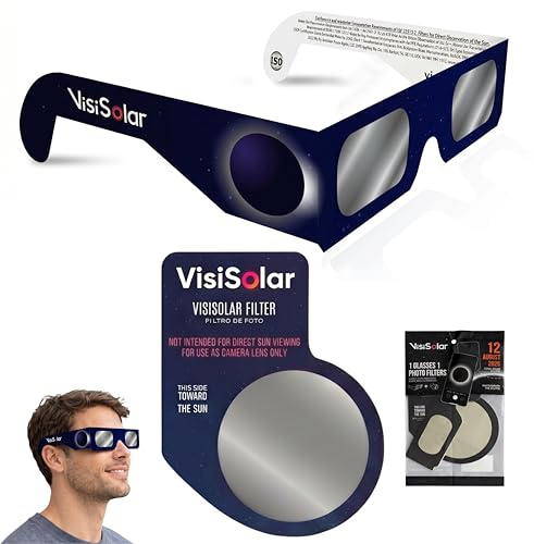Lurexa - VisiSolar - Solar Eclipse Glasses and Photo Filter for the Total Solar Eclipse 2026! ISO 12312-2 - Capture the 2026 Total Solar Eclipse - Includes 1 Glasses and 1 Celestial Imaging Lens