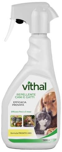 Vithal Repellente Naturale Spray per Cani, Gatti e Faine – Protezione Ambienti Interni ed Esterni – Effetto Olfattivo Fino a 3 Mesi – Pronto all’Uso