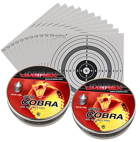 1.000 Cobra Spitzkopf-Jagddiabolos Kaliber 4,5 mm/geriffelt 4.1916 + 25 ShoXx.® shoot-club Zielscheiben 14x14 cm mit zusätzlichen grauen Ring und 250 g/m²