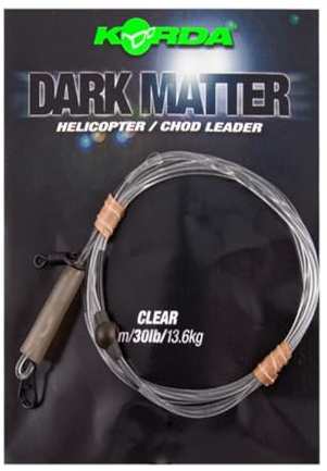 Korda Dark Matter Leader Heli Clear 30lb 1m | Fused Carp Fishing Leader with Tungsten Insert | Helicopter and Chod Rig Setup