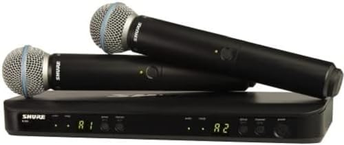Shure BLX288/B58 Microfoni wireless UHF ottimi per chiesa, karaoke e voci, Durata batteria 14 ore, raggio d'azione 100 m Include 2 microfoni vocali BETA 58A, ricevitore doppio canale Banda S8