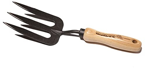 Fourche à main – forgé – avec 3 dents et 14 cm long Frêne manche en bois – krump bois jardin Appareil