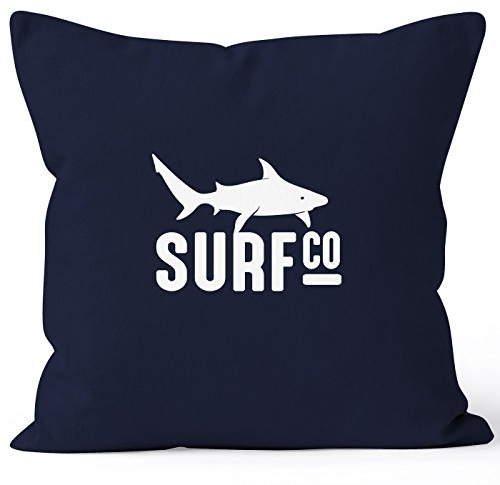 MoonWorks Kissenbezug Kissen-Hülle Deko-Kissen 40x40 Surf Co Hai Shark Baumwolle Navy Unisize