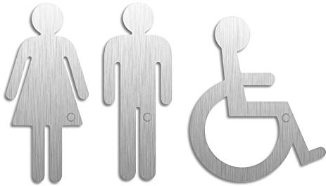 Señal Cartel Placa Aseos Baño Mujeres Hombres Minusválidos 120 mm Conjunto de 3 Acero Inoxidabile