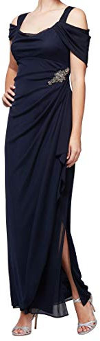 Alex Evenings Damen Langes Schulterfreies, Mutter der Braut Kleid für besondere Anlässe, Perlen-Marineblau, 44 Petite