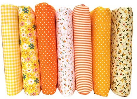 Yalulu 7 Stück 50x50cm Patchwork Baumwollstoff vorgestanzten Baumwolle quilt stoff viertel DIY Stoffreste Paket Stoffpakete (Orange)