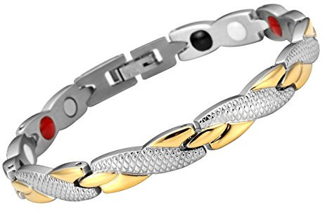 Zysta Bracelet Femme Argent Aimanté Magnétique Acier Inoxydable Serpent 4 Éléments avec Outil de Réglage et Boîte-Cadeau