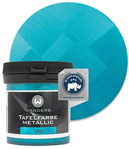 Wanders24 Tafelfarbe Edelmetallic-Türkis (80 ml) Blackboard Paint - Tafellack - abwischbare Wandfarbe - in 5 Farbtönen erhältlich - Made in Germany