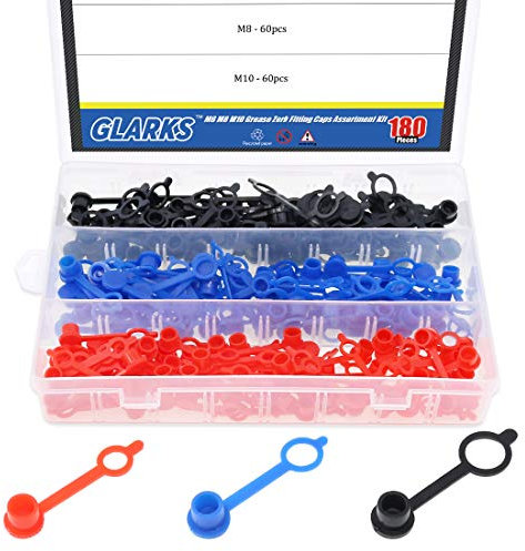 GLARKS 180-Pieces M6(Red) M8(Blue) M10(Black) Brake Bleeder Screw Caps Assortment Kit
