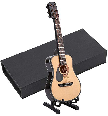 Mini Gitarre Modell Ornamente Handwerk Holzgeschenke Spielzeug Wohnkultur mit Aufbewahrungsbox Handgefertigt(16cm)
