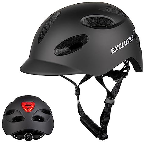 Exclusky Fahrradhelm Herren mit Licht Fahrradhelm Damen mit Licht Integriertes Niedriges Visier MTB Helm für Stadt-Pendler Trekking Rennrad Trail 54-62cm (M/L)