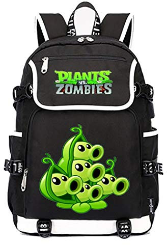 WANHONGYUE Plants vs. Zombies Game Cosplay Schoolbag Rucksack 15.6 Laptop Backpack with USB Charging Port Black / 4