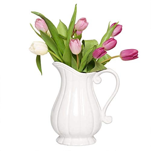 Ceramic Flower Vase - Shabby Chic Vintage Stoneware Spring Summer Wedding Anniversary Pitcher Jug Vase Gift (BR25)