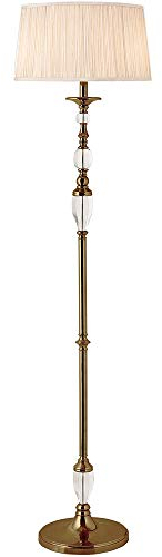 6ft Tall Luxury/High–End Elegant Interior Floor Lamp – Antique Brass | Crystal Glass | Pleated Beige Organza Fabric Tapered Shade– Free Standing Hallway/Living Room Feature Lamp Bulb Holder Light