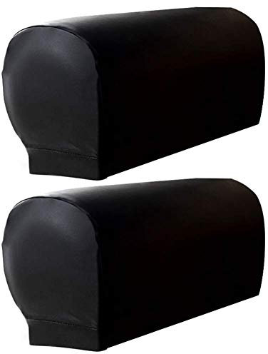 Hanhan Sofa-Armlehnenbezüge, PU-Leder, Elastan, dehnbar, wasserdicht, für Stühle, Sofas, Möbelschutz, Schwarz, 2 Stück