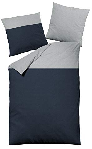 jilda-tex Biber Bettwäsche Made IN Germany Melange 135x200 cm + 80x80 cm 100% Baumwolle Feinbiberbettwäsche Edel-Flanell Verschiedene Größen/Farben (Blau/Streifen Hellgrau, 135 x 200 cm)