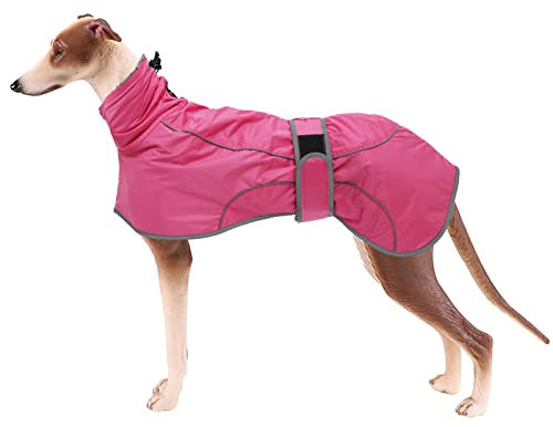 Geyecete- Wasserdicht Windhunde Mantel Fleece Whippet Pullover Winterjacke,Verstellbaren Reflektierend Outdoor Hundemantel für mittel und Grosse Galgo Windhund Whippet Lurcher Saluki-Rosa-XXL