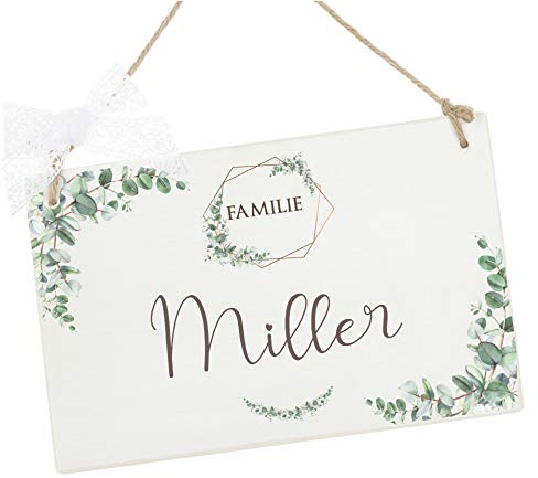 Manufaktur Liebevoll Türschild personalisiert Namensschild Haustür Türschild Holz personalisiert Familienschild 25 x 15 cm Eukalyptus Geschenk