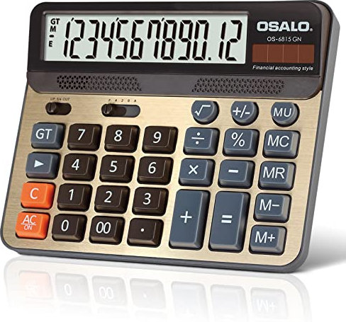 Grand calculateur de Bureau avec 12 Chiffres - Grand écran - Calculatrice de Bureau avec énergie Solaire (OS-6815GN)