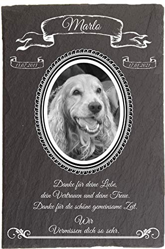 Pokal Center Westerheider Tiergabstein für Hunde mit Foto, Gedenksteine für Tiere mit personalisierter Gravur, Gedenksteine aus Naturschieferstein 20x30 cm