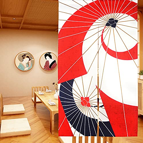 LIGICKY Rideau noren Japonais de Style Japonais, Rideau de Porte Traditionnel Rouge et Blanc, Rideau de Porte imprimé Parapluie, Rideaux de séparation pour Cuisine, sushis, 85 x 150 cm