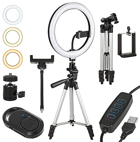 Maclean MCE610 10 12W LED Ringlicht mit Stativständer und Bluetooth-Auslöser 3 Farben 10 Helligkeitsstufen 10% -100% Einstellbare Helligkeit 160 LED Smartphone-Halterung Beleuchtung Licht