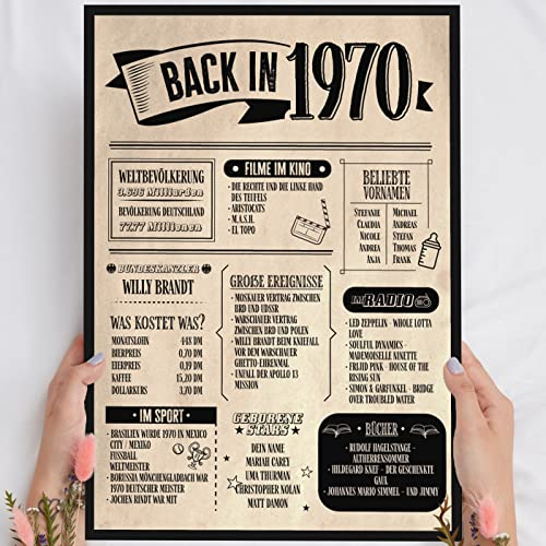 55 Geburtstag Geschenk, Alte Zeitung Holzbild Back in 1970 Vintage personalisierbar zum Hinstellen/Aufhängen opt. beleuchtet, 55 Geburtstag Frau, 55 Geburtstag Mann, 55. Geburtstag, 55 Geburtstag Deko