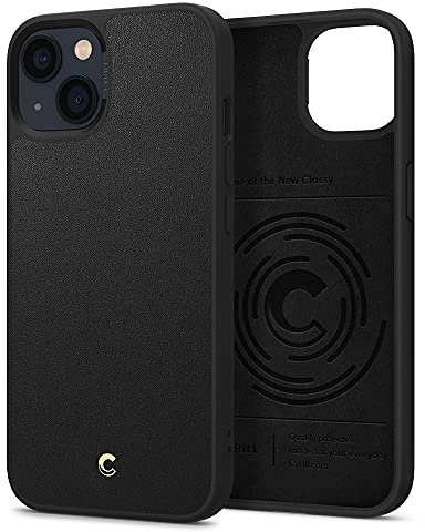 CYRILL Leather Brick [4 Layer Hybrid] Case Compatible with iPhone 13 6.1inch, PU Leather Hard PC Back Shockproof TPU Bumper Case Cover for iPhone 13 (2021) - Black