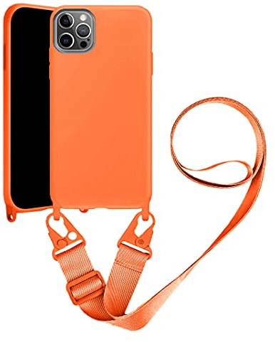 Handykette Handyhülle kompatibel mit Apple iPhone 13 Necklace Hülle Nylon Schultergurt Weich Silikon TPU Cover mit Kordel zum Umhängen Schutzhülle mit Stylische Band(orange)