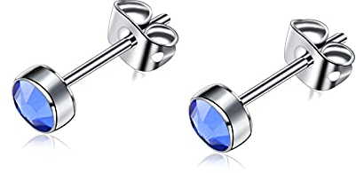 Artskin G23 Titan Damen Ohrstecker Herren Mädchen Ohrringe Hypoallergen Nickelfrei 7mm Kristall Saphir Ohrringe für empfindliche Ohren Ohrschmuck Geburtstagsgeschenk