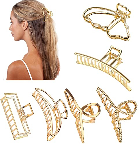 Lot de 6 grandes pinces à cheveux pour femmes et filles - En métal doré - Antidérapantes - Pour cheveux épais et fins