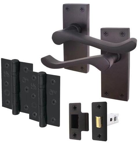EAI Victorian Scroll Door Handles Latch Pack - Matt Black - Pack of 1, 40mm x 108mm x 95mm